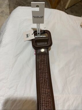 Rachel Zoe Dark Brown Woven Leather Belt with Square Buckle